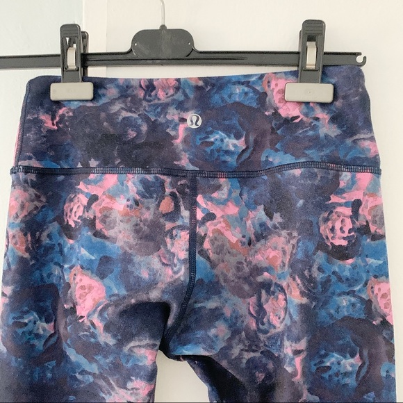 LULULEMON blue purple print cottons leggings 4 - Picture 3 of 8